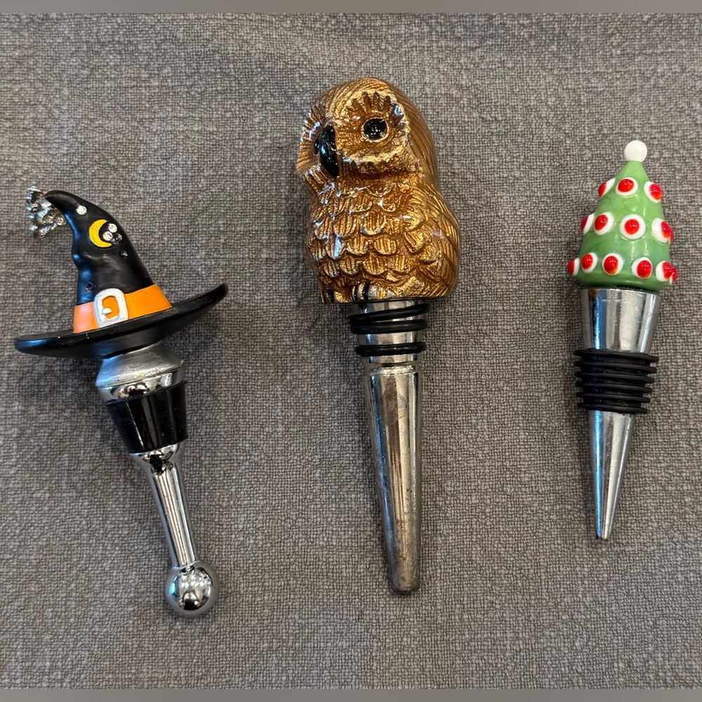 Set of Three Holiday Bottle Stoppers